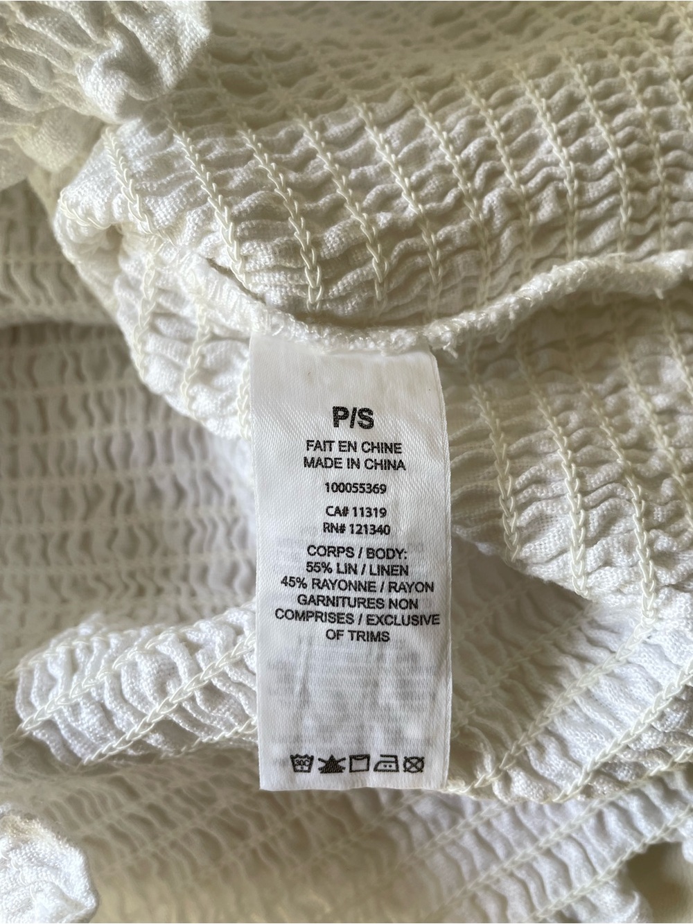 Dynamite Smocked Linen Blend Blouse White Puff Sleeve Cottagecore - Picture 7 of 8